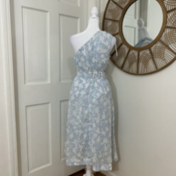One Shoulder Midi Dress Cotton Garden Beachy Lt Blue Coastal Free Assembly Sz M - Picture 2 of 6